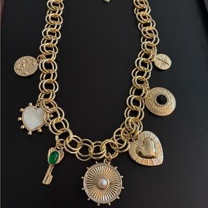 Natasha Denona Gold Charm Necklace with Pearl and Heart